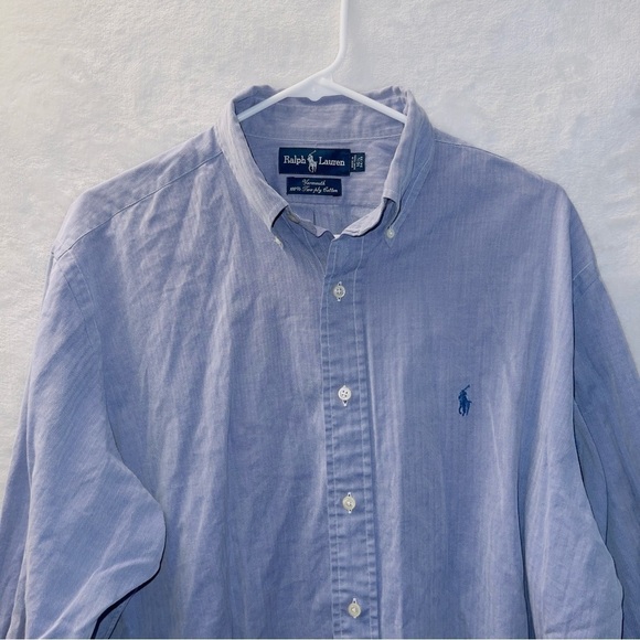 Men's Ralph Lauren Blue Long Sleeve Two-Ply Cotton Yarmouth Button Up Shirt - Picture 3 of 6